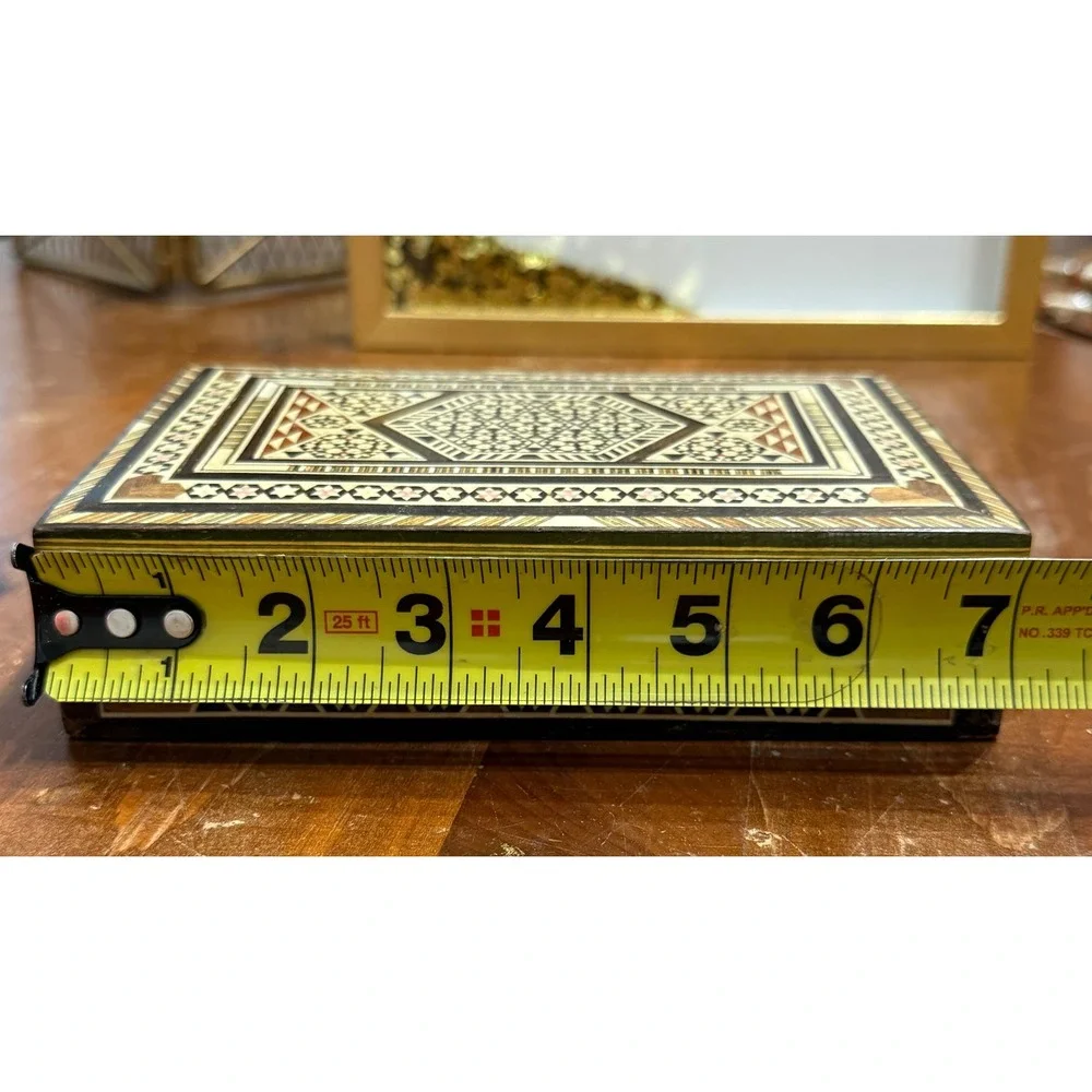 VTG Sadeli Mosaic Wood Inlay Jewelry Box Middle Eastern Marquetry Trinket